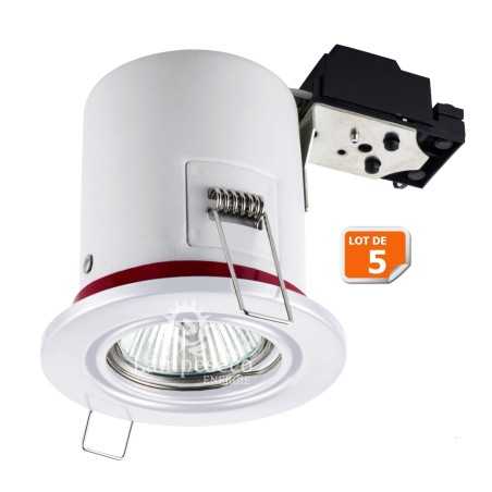 Lot de 5 Support de spot BBC Orientable Blanc diametre 90mm avec douille  automatique GU10 ref. 826