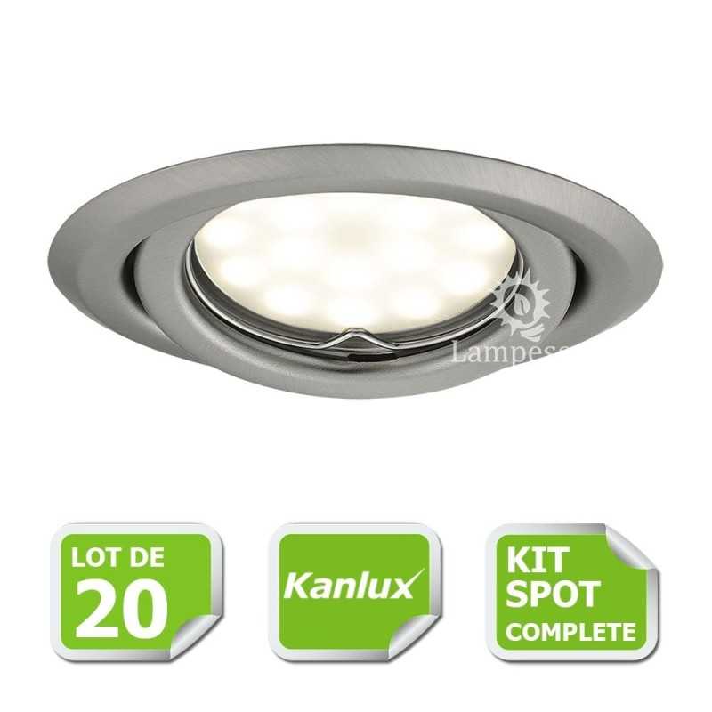LOT DE 20 SPOT LED ENCASTRABLE COMPLETE ORIENTABLE CHROME MAT AVEC AMPOULE GU10 230V eq. 50W LOT DE 20 SPOT LED ENCASTRABLE COMPLETE ORIENTABLE CHROME MAT AVEC AMPOULE GU10 230V eq. 50W