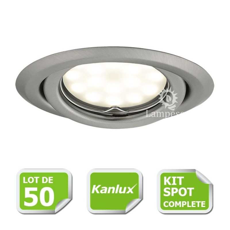 LOT DE 20 SPOT LED ENCASTRABLE COMPLETE ORIENTABLE CHROME MAT AVEC AMPOULE GU10 230V eq. 50W