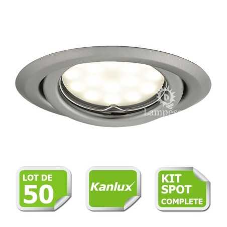 LOT DE 20 SPOT LED ENCASTRABLE COMPLETE ORIENTABLE CHROME MAT AVEC AMPOULE GU10 230V eq. 50W