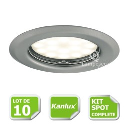 LOT DE 20 SPOT LED ENCASTRABLE COMPLETE ORIENTABLE ALU BROSSE AVEC AMPOULE GU10 230V eq. 50W