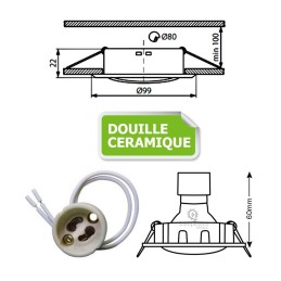 LOT DE 20 SPOT LED ENCASTRABLE COMPLETE ORIENTABLE ALU BROSSE AVEC AMPOULE GU10 230V eq. 50W