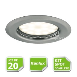 LOT DE 20 SPOT LED ENCASTRABLE COMPLETE ORIENTABLE ALU BROSSE AVEC AMPOULE GU10 230V eq. 50W