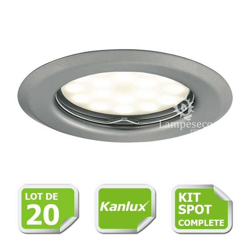 LOT DE 20 SPOT LED ENCASTRABLE COMPLETE ORIENTABLE ALU BROSSE AVEC AMPOULE GU10 230V eq. 50W LOT DE 20 SPOT LED ENCASTRABLE COMPLETE ORIENTABLE ALU BROSSE AVEC AMPOULE GU10 230V eq. 50W