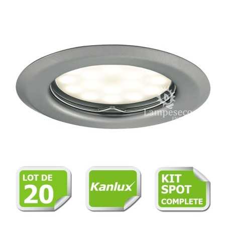 LOT DE 20 SPOT LED ENCASTRABLE COMPLETE ORIENTABLE ALU BROSSE AVEC AMPOULE GU10 230V eq. 50W