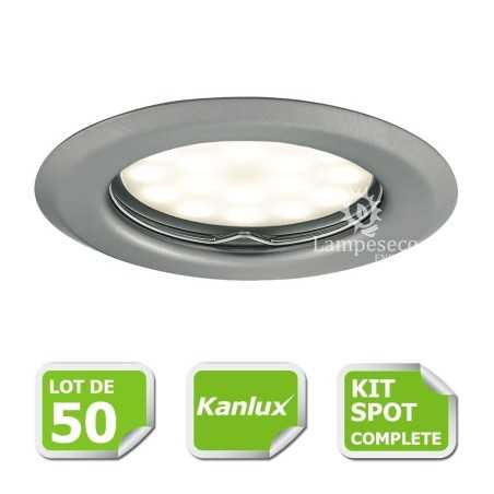 LOT DE 20 SPOT LED ENCASTRABLE COMPLETE ORIENTABLE ALU BROSSE AVEC AMPOULE GU10 230V eq. 50W