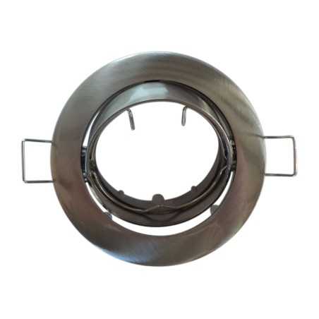 Support encastrable ronde pour ampoule spot halogènes, CFL ou LED de 50W Max Couleur acier brossé