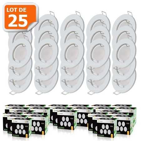 LOT DE 25 SPOT LED ENCASTRABLE COMPLETE RONDE FIXE eq. 50W BLANC CHAUD 3000K