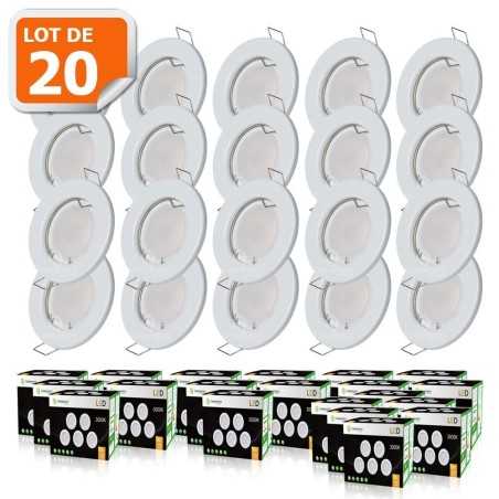 LOT DE 20 SPOT LED ENCASTRABLE COMPLETE RONDE FIXE eq. 50W BLANC CHAUD 3000K