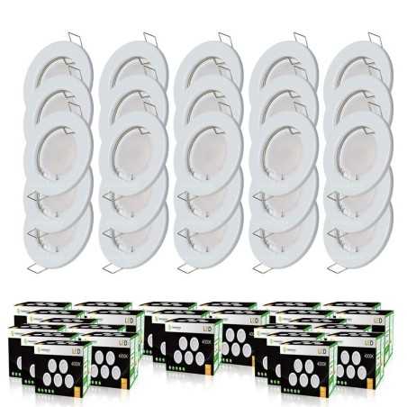 LOT DE 25 SPOT LED ENCASTRABLE COMPLETE RONDE FIXE eq. 50W BLANC FROID 6000K