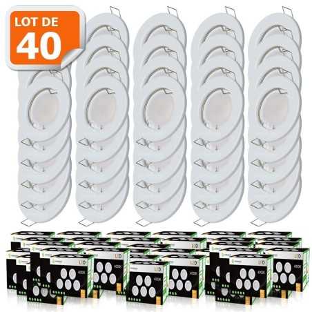 LOT DE 40 SPOT LED ENCASTRABLE COMPLETE RONDE FIXE eq. 50W BLANC FROID 6000K