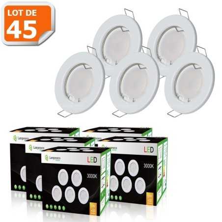 LOT DE 40 SPOT LED ENCASTRABLE COMPLETE RONDE FIXE eq. 50W BLANC CHAUD 3000K