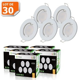 LOT DE 30 SPOT LED ENCASTRABLE COMPLETE RONDE FIXE eq. 50W BLANC FROID 6000K