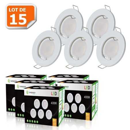 LOT DE 15 SPOT LED ENCASTRABLE COMPLETE RONDE FIXE eq. 50W BLANC FROID 6000K