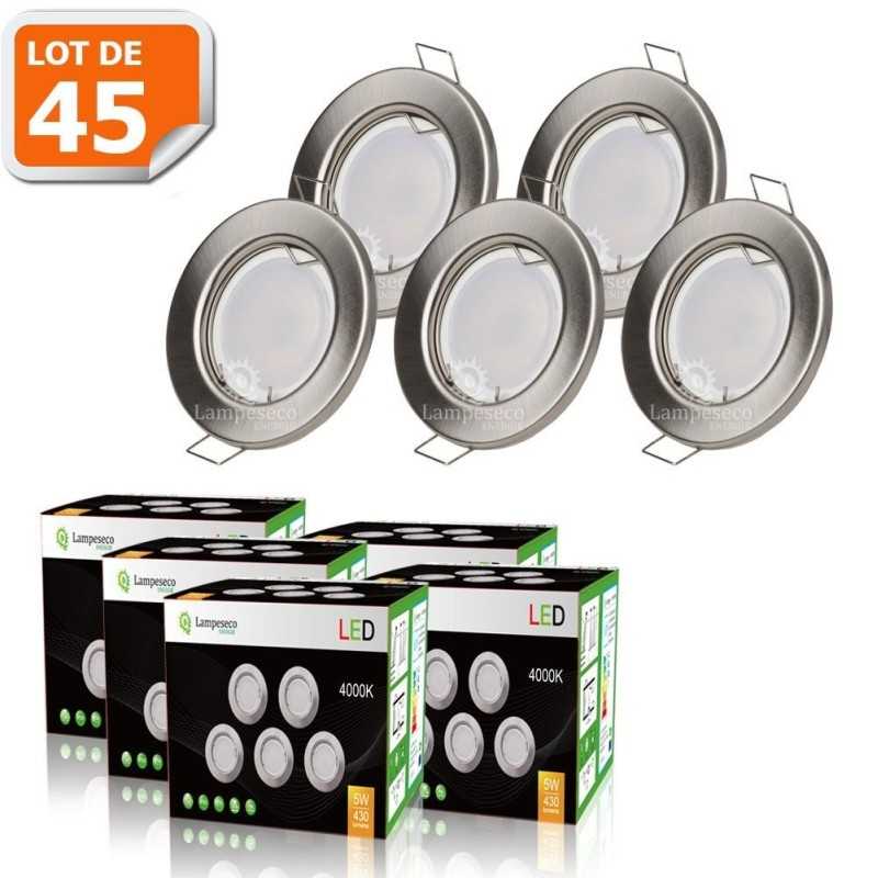 LOT DE 40 SPOT LED ENCASTRABLE COMPLETE RONDE FIXE ALU BROSSE eq. 50W