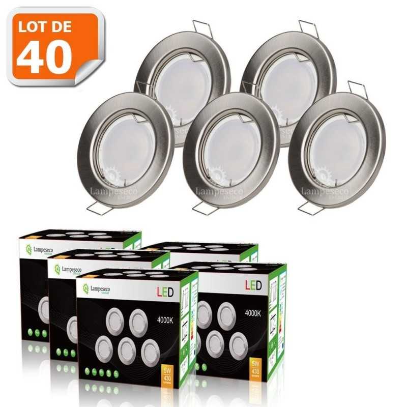 LOT DE 40 SPOT LED ENCASTRABLE COMPLETE RONDE FIXE ALU BROSSE eq. 50W LOT DE 40 SPOT LED ENCASTRABLE COMPLETE RONDE FIXE ALU BROSSE eq. 50W