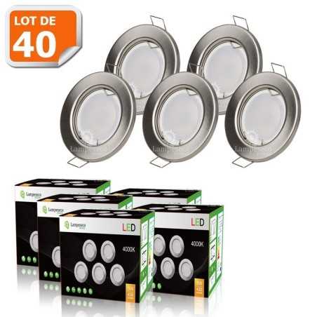 LOT DE 40 SPOT LED ENCASTRABLE COMPLETE RONDE FIXE ALU BROSSE eq. 50W