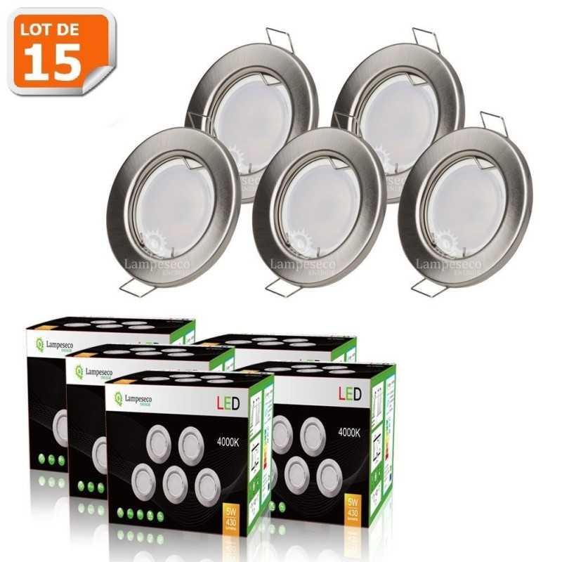 LOT DE 15 SPOT LED ENCASTRABLE COMPLETE RONDE FIXE ALU BROSSE eq. 50W BLANC FROID LOT DE 15 SPOT LED ENCASTRABLE COMPLETE RONDE FIXE ALU BROSSE eq. 50W BLANC FROID