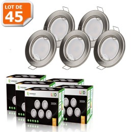 LOT DE 40 SPOT LED ENCASTRABLE COMPLETE RONDE FIXE ALU BROSSE eq. 50W CHAUD 3000K