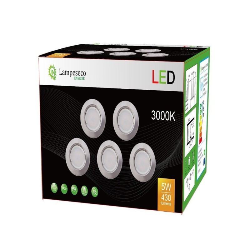 Spot LED encastrable orientable alu brossé avec ampoule GU10 230V