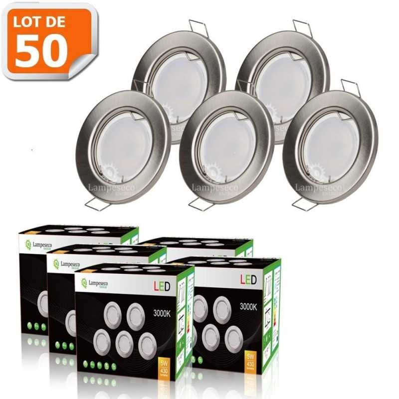 LOT DE 50 SPOT LED ENCASTRABLE COMPLETE RONDE FIXE ALU BROSSE eq. 50W BLANC CHAUD 3000K LOT DE 50 SPOT LED ENCASTRABLE COMPLETE RONDE FIXE ALU BROSSE eq. 50W BLANC CHAUD 3000K
