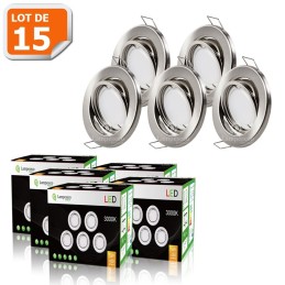 LOT DE 15 SPOT LED ENCASTRABLE COMPLETE ORIENTABLE ALU BROSSE AVEC AMPOULE GU10 230V eq. 50W