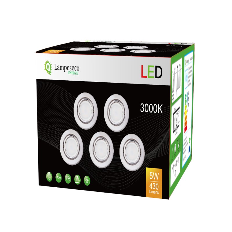 Lot De 10 Spots LED Encastrables Orientables Alu Brossé - Complet Avec Ampoules GU10 - Neuf