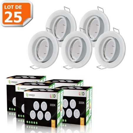 LOT DE 25 SPOT LED ENCASTRABLE COMPLETE ORIENTABLE BLANC AVEC AMPOULE GU10 230V eq. 50W
