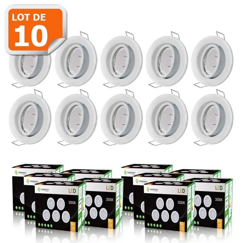 Éclairez votre maison avec style : Lot de 10 Spots LED orientables blancs avec ampoule GU10 230V eq. 50W, blanc chaud Éclairez votre maison avec style : Lot de 10 Spots LED orientables blancs avec ampoule GU10 230V eq. 50W, blanc chaud