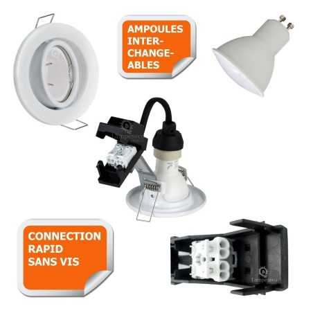 LOT DE 40 SPOT LED ENCASTRABLE COMPLETE ORIENTABLE BLANC AVEC AMPOULE GU10 230V eq. 50W