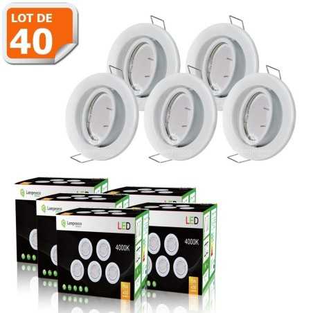 LOT DE 40 SPOT LED ENCASTRABLE COMPLETE ORIENTABLE BLANC AVEC AMPOULE GU10 230V eq. 50W