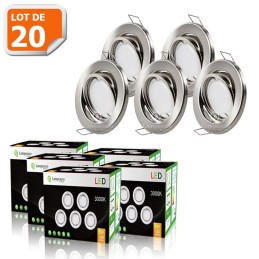 LOT DE 20 SPOT LED ENCASTRABLE COMPLETE ORIENTABLE ALU BROSSE AVEC AMPOULE GU10 230V eq. 50W