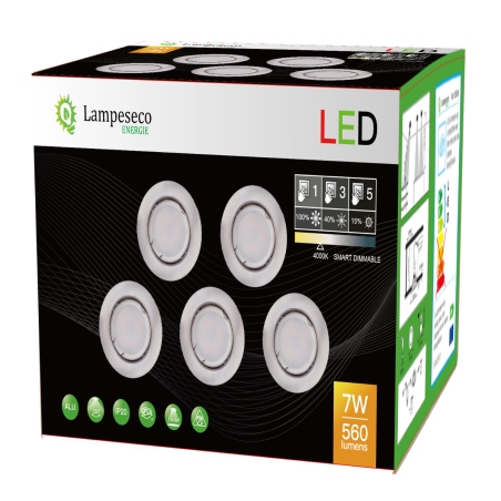 Éclairez votre vie avec style: 20 Spots LED 3 étapes dimmable, 7w équivalent à 56w, blanc neutre, finition alu brossé