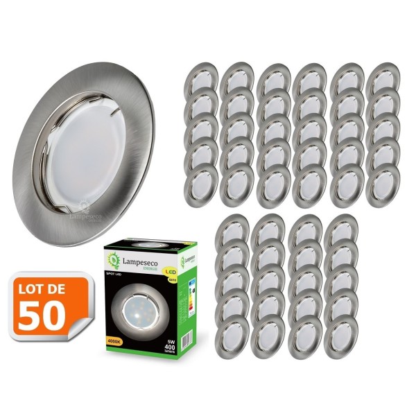 Lot de 50 Spot Led Encastrable Complete Alu Brossé Lumière Blanc Neutre 5W eq.50W ref.787