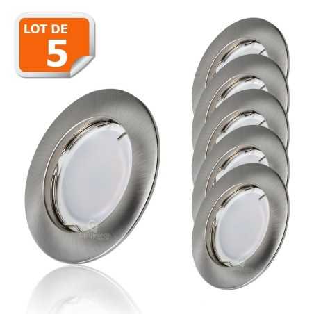 Lot de 5 Spot Led Encastrable Complete Alu Brossé Lumière Blanc Neutre 5W eq.50W ref.787