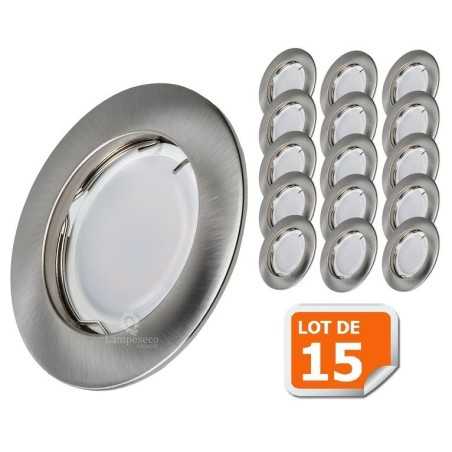 Lot de 15 Spot Led Encastrable Complete Alu Brossé Lumière Blanc Chaud 5W eq.50W ref.763