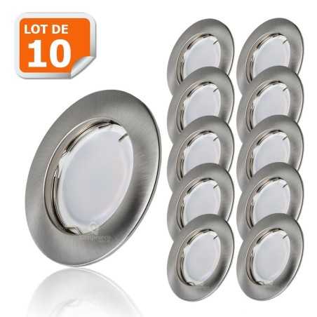 Lot de 10 Spot Led Encastrable Complete Alu Brossé Lumière Blanc Chaud 5W eq.50W ref.763