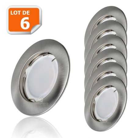 Lot de 6 Spot Led Encastrable Complete Alu Brossé Lumière Blanc Chaud 5W eq.50W ref.763