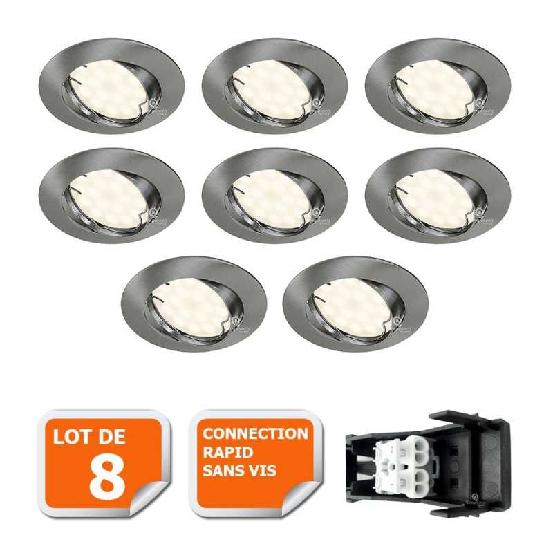 LOT DE 8 SPOT LED ENCASTRABLE COMPLETE ORIENTABLE ALU BROSSE AVEC AMPOULE GU10 230V eq. 50W LOT DE 8 SPOT LED ENCASTRABLE COMPLETE ORIENTABLE ALU BROSSE AVEC AMPOULE GU10 230V eq. 50W