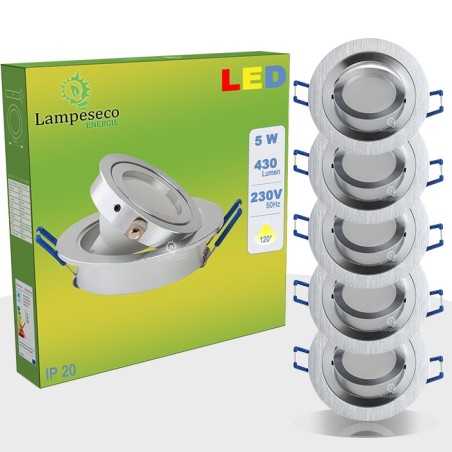Lot de 5 spot led encastrable orientable 5w eq. 50w, blanc froid ref.64856000