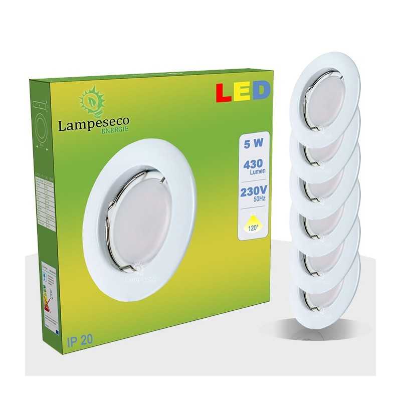 Lot de 35 Spot Led Encastrable Complete Blanc Lumière Blanc Chaud 5W eq.50W ref.267 Lot de 35 Spot Led Encastrable Complete Blanc Lumière Blanc Chaud 5W eq.50W ref.267