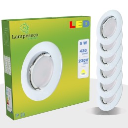 Lot de 12 Spot Led Encastrable Complete Blanc Lumière Blanc Chaud 5W eq.50W ref.267