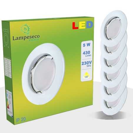 Lot de 12 Spot Led Encastrable Complete Blanc Lumière Blanc Chaud 5W eq.50W ref.267