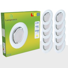 Lot de 10 Spot Led Encastrable Complete Blanc Lumière Blanc Chaud 5W eq.50W ref.267