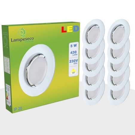 Lot de 10 Spot Led Encastrable Complete Blanc Lumière Blanc Chaud 5W eq.50W ref.267