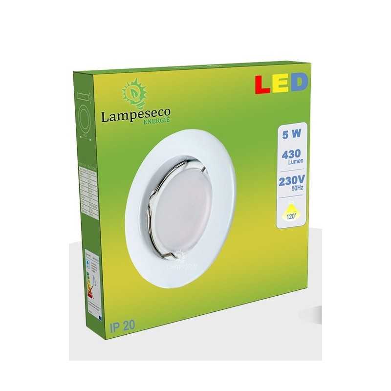 Lot de 2 Spot Led Encastrable Complete Blanc Lumière Blanc Chaud 5W eq.50W ref.267 Lot de 2 Spot Led Encastrable Complete Blanc Lumière Blanc Chaud 5W eq.50W ref.267