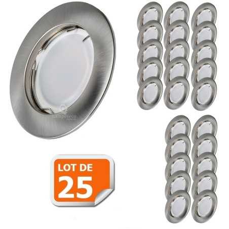 Lot de 25 Spot Led Encastrable Complete Alu Brossé Lumière Blanc Chaud 5W eq.50W ref.763