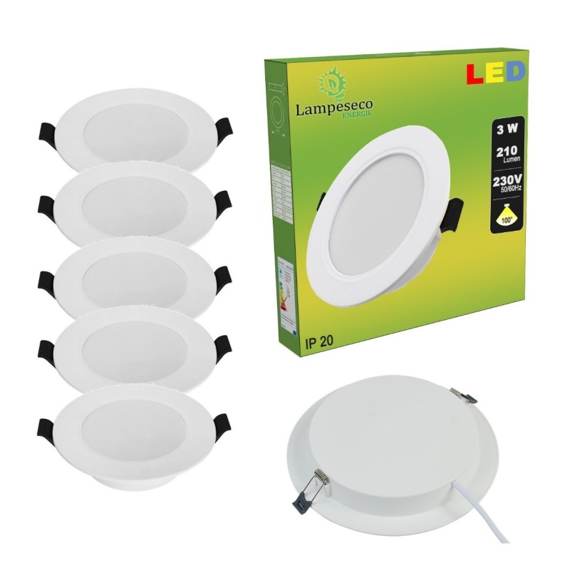 Lot 10 Spots LED Encastrables Extra-Plats BAGZY 5W 500 Lm – IP44, Blanc Froid 6000K, Ø70-80 Mm