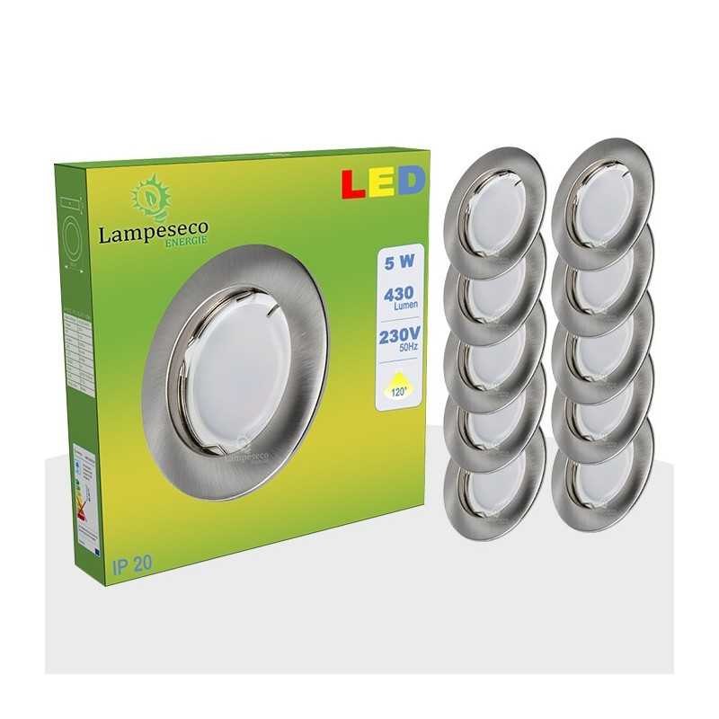 Lot de 25 Spot Led Encastrable Complete Alu Brossé Lumière Blanc Neutre 5W eq.50W ref.787 Lot de 25 Spot Led Encastrable Complete Alu Brossé Lumière Blanc Neutre 5W eq.50W ref.787