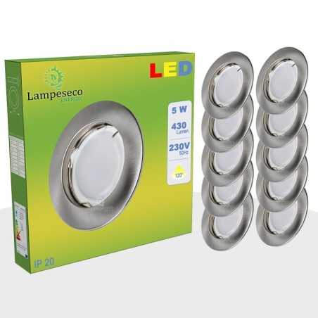 Lot de 25 Spot Led Encastrable Complete Alu Brossé Lumière Blanc Neutre 5W eq.50W ref.787